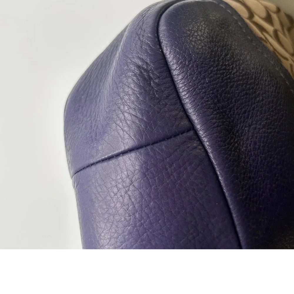 Coach Signature Hobo Bag Purple Leather Trim Canvas Crossbody Shoulder Purse‎